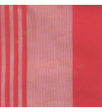 Red color vertical pencil and bold stripes net finished vertical and horizontal checks line poly fabric sheer curtain